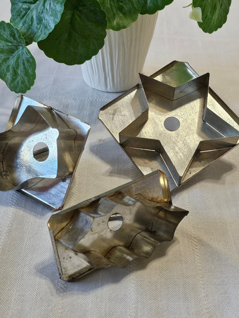 Vintage Metal Cookie Cutters Set of 3 with Handles Tin Baking Cutters
